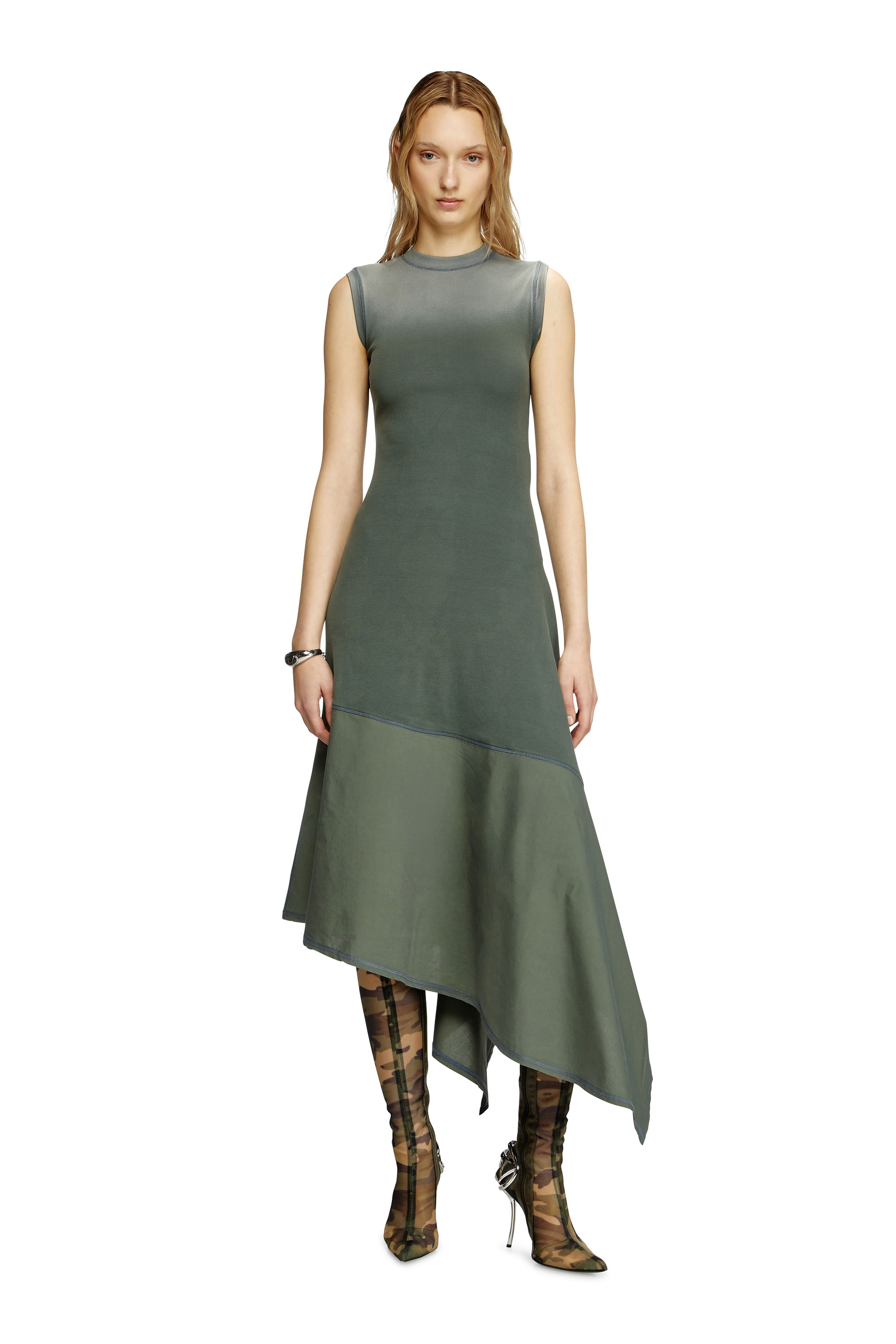 Diesel - D-ELICY, Damen Asymmetrisches ärmelloses Kleid in Dunkelgrün - 2