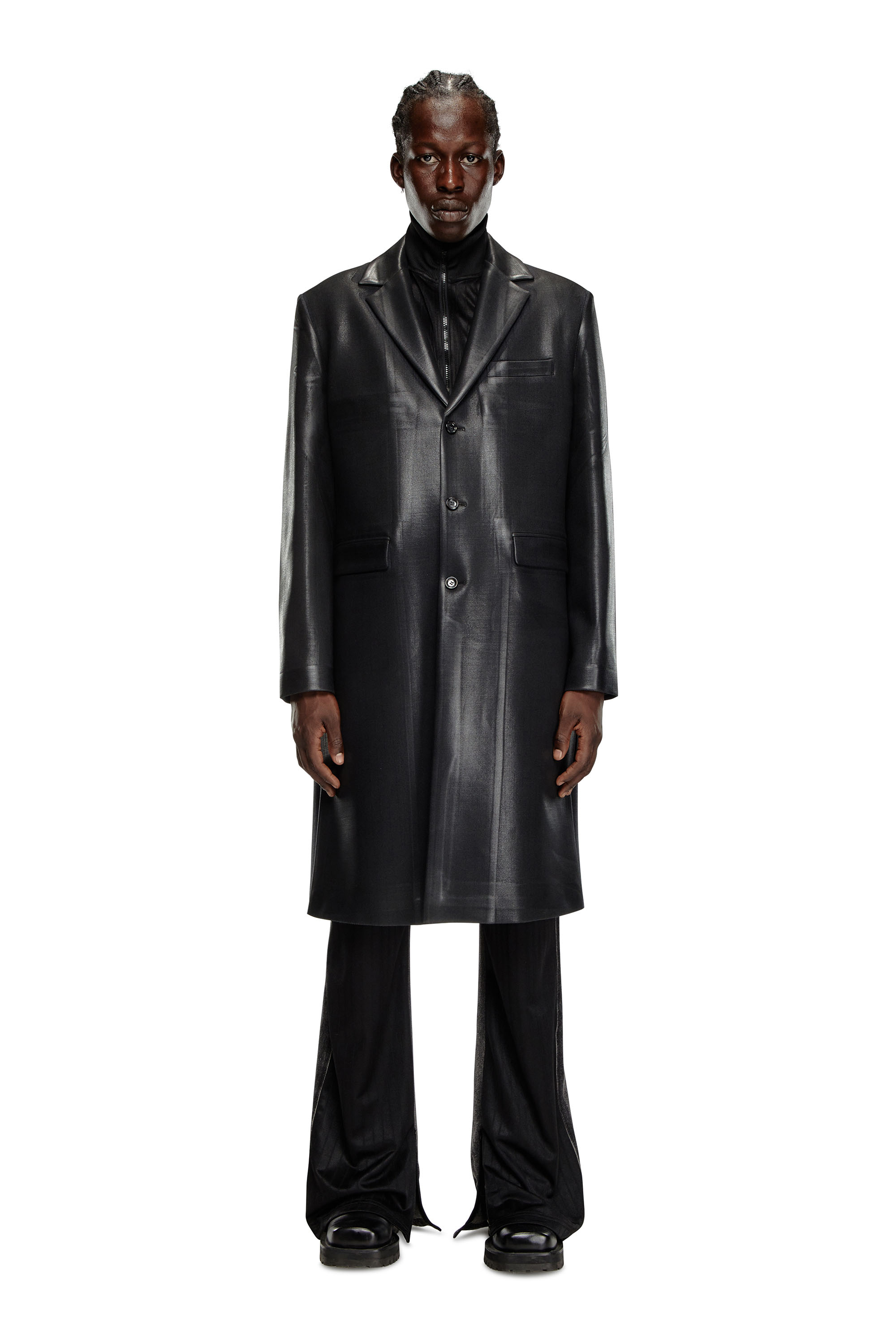 Diesel - J-DENNER, Manteau en laine fraîche à fines rayures Homme in Noir - 1