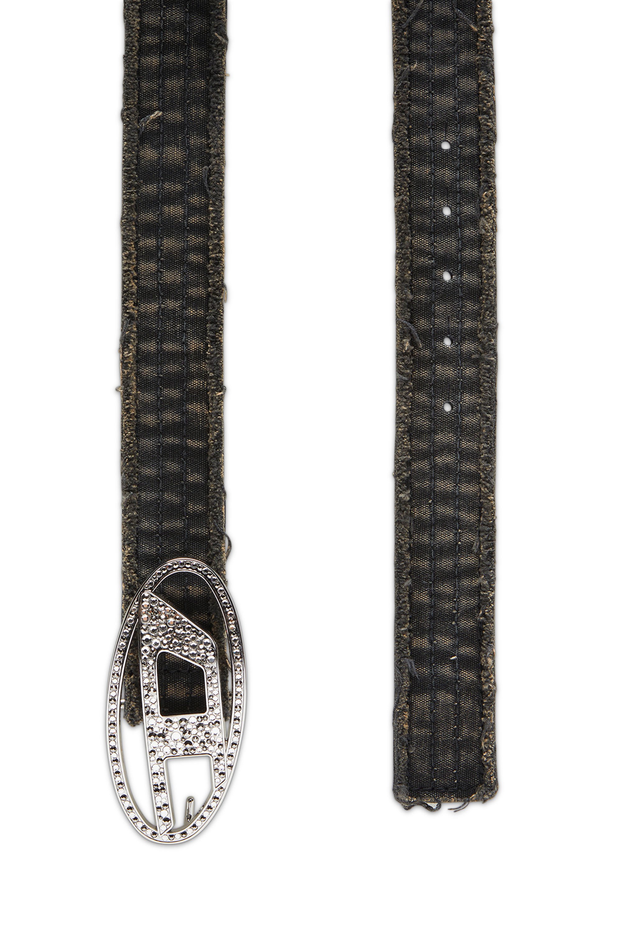 Diesel - B-1DR STRASS, Damen Gürtel aus Canvas und Leder mit Strass in Schwarz - 2