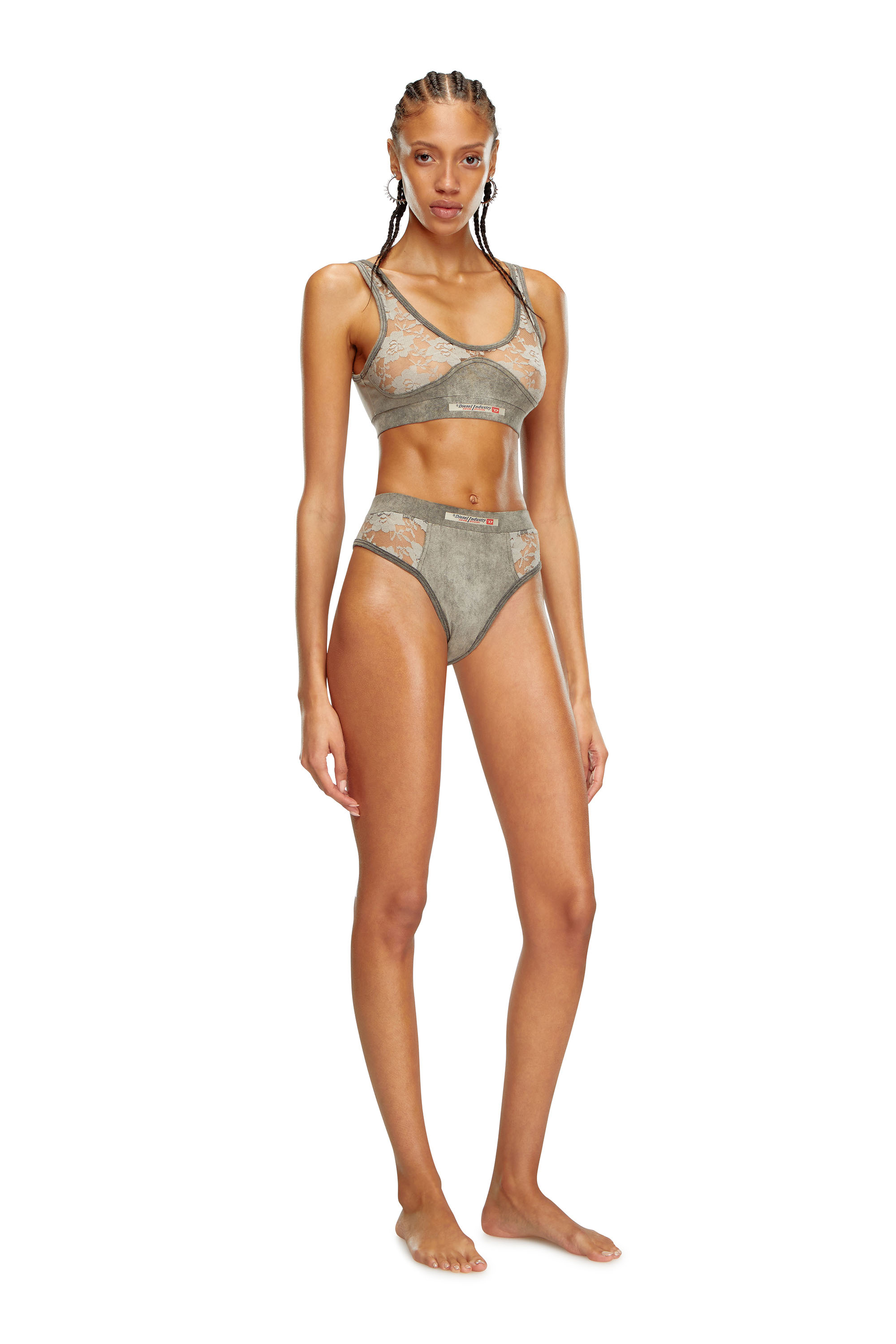 Diesel - UFPN-DENIM-LACE-BIKINI-BRIEF, Damen Marmorierte Briefs mit Spitzen-Einsätzen in Dunkelgrau - 1