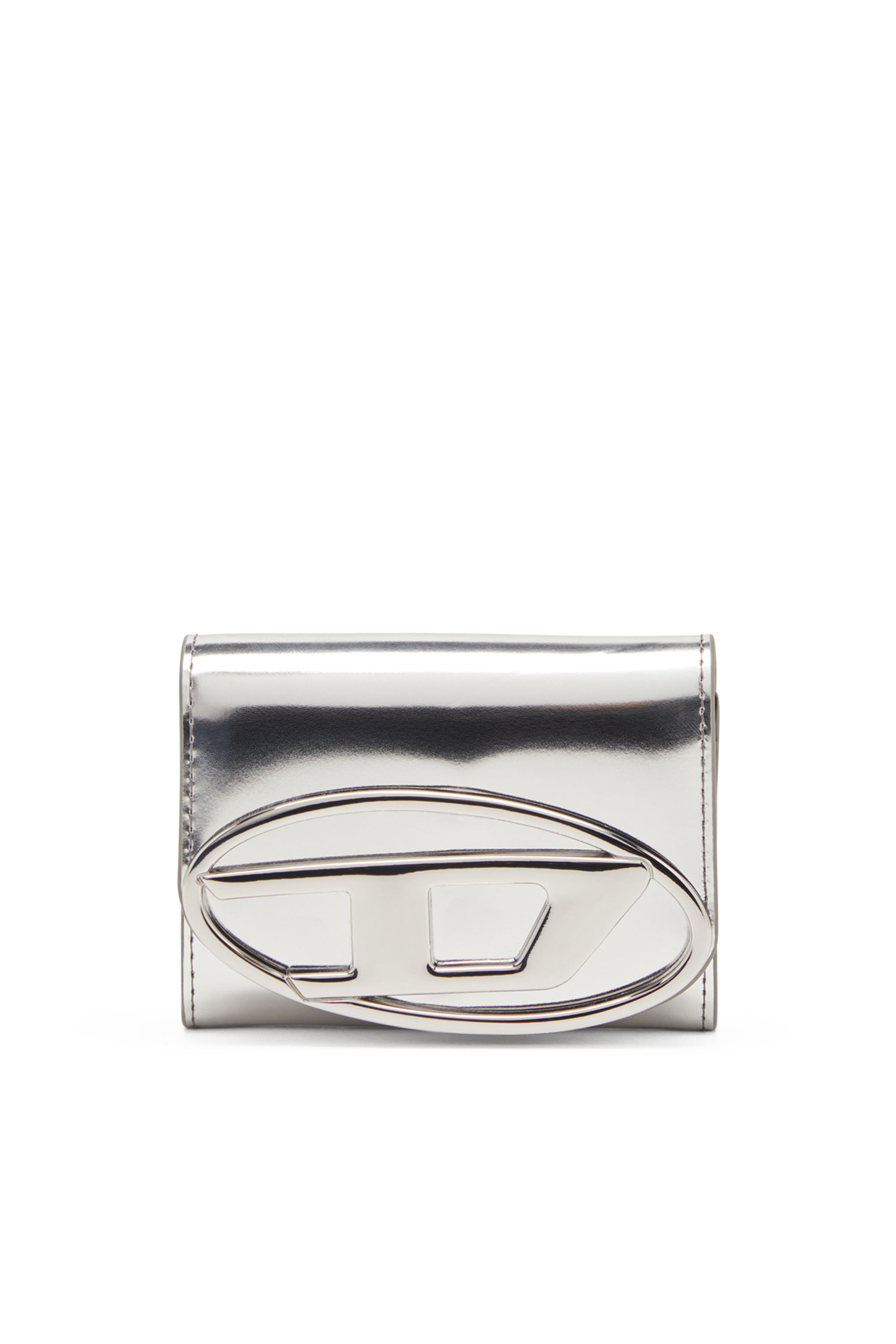 Diesel - 1DR CARD HOLDER BI-FOLD ZIP III, Damen Bifold-Kartenetui aus Hochglanz-Leder in Silber - 1
